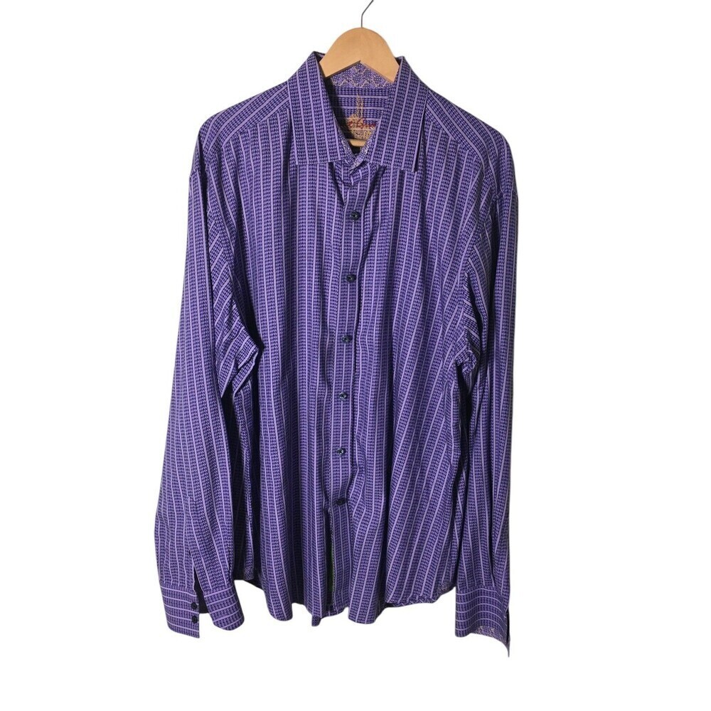 Robert Graham Shirt Men's Size XL Purple Stripes 100% Cotton Button Up